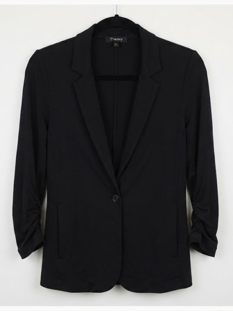 Theory Soft Tailored 3/4 Ruched Sleeve Single Button Blazer M